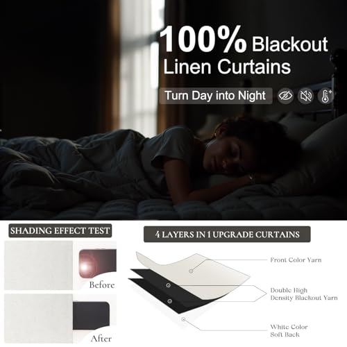 DANCURTON 52x84-Inch Linen Blend Blackout Curtains 2 Panels - Natural