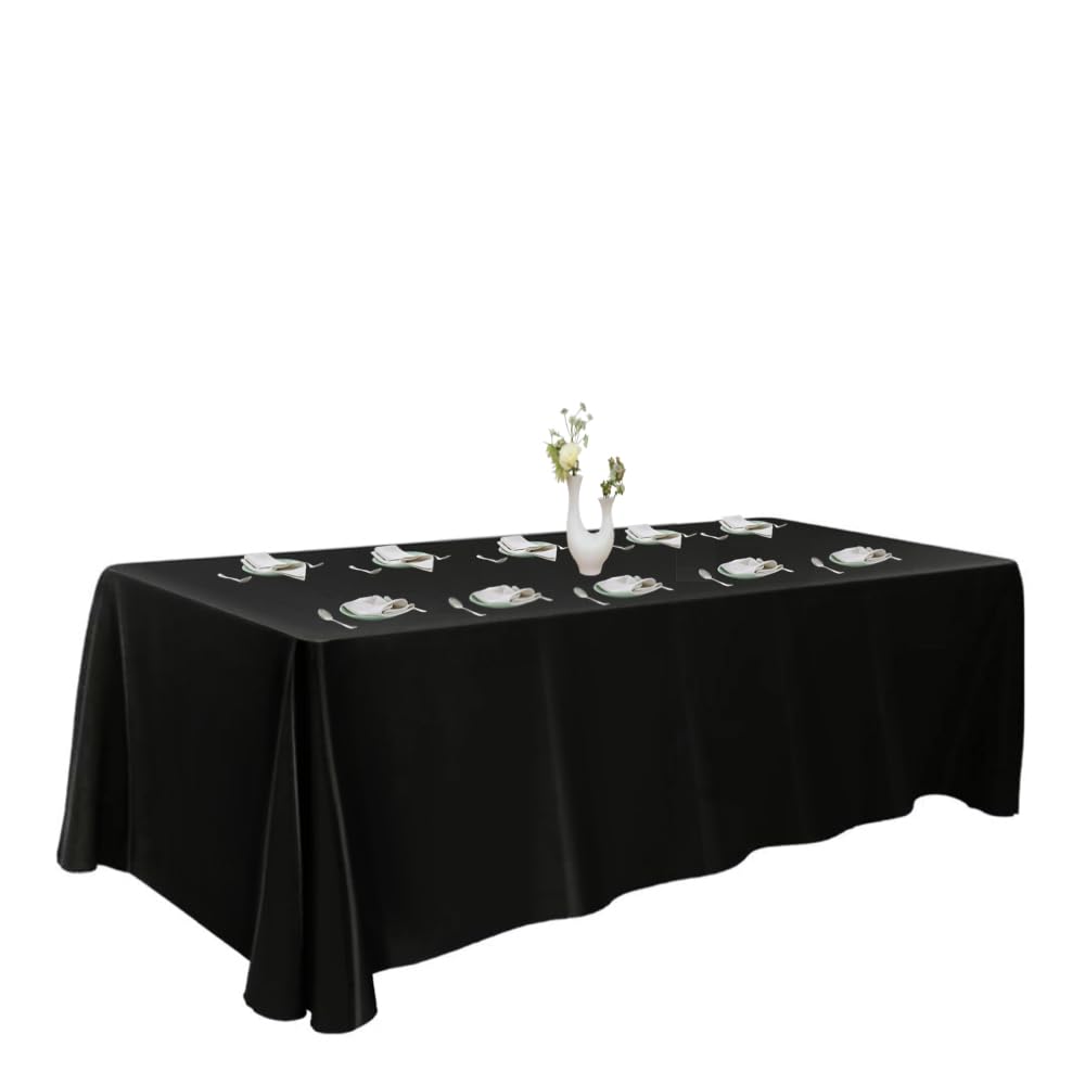 Urby Extra Large Table Cloths. 8+ft Rectangle Tables That Seats 8-10 Person, Ideal for Events Like Banquet, Weddings and Restaurants. Machine Washable Reuseable. Glossy Black. 90x156in.