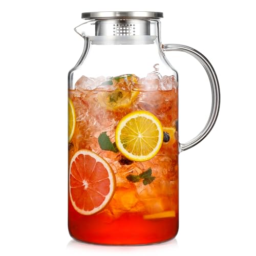 128oz Glass Pitcher with Lid and Spout - Borosilicate Coffee & Juice Jug - Clear
