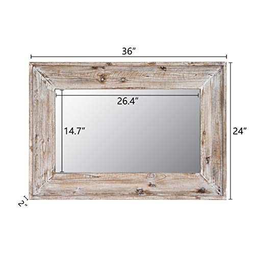 Distressed White Wall Mount Bathroom Mirror - Rustic Rectangle Frame, 36x24 inches