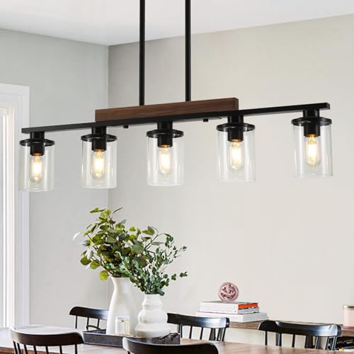 Black 36.2-inch Modern Farmhouse Kitchen Island Chandelier - 5-Light Adjustable