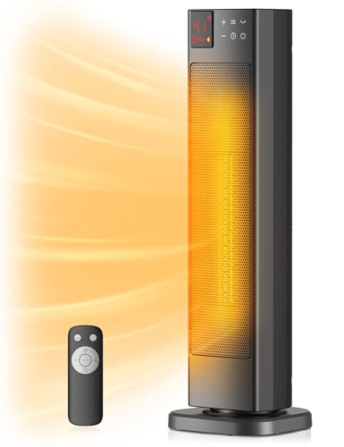 PELONIS Black Tower Oscillating Ceramic Space Heater 1500W with Remote & Timer