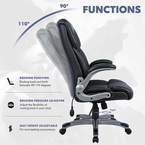 Ergonomic Office Chair with Inflatable Lumbar Support & Flip-Up Arms - Black