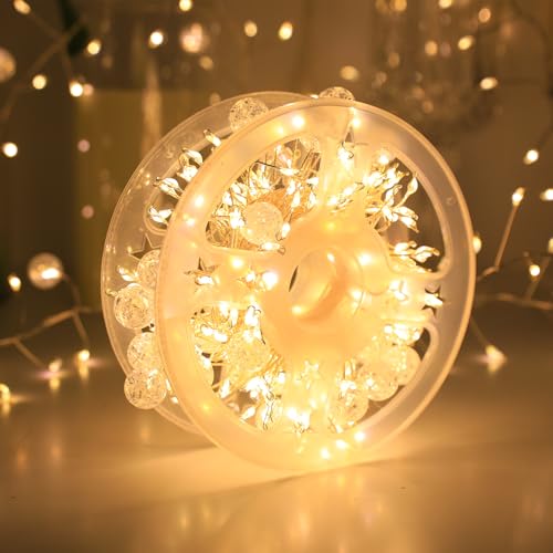 Battery Powered Fairy Lights with Remote, 100 LED Cluster Lights Christmas Waterproof Twinkly Globe String Lights for Christmas Tree Copper Wire Firecracker Light for Bedroom Indoor Decoration