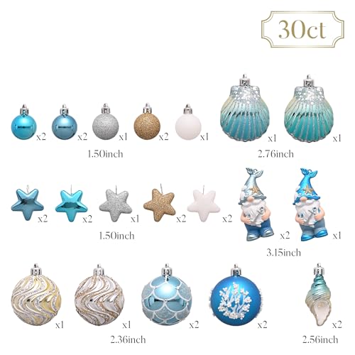 Valery Madelyn 30-Pack Christmas Ball Ornaments Set Teal Aqua Holiday Decor