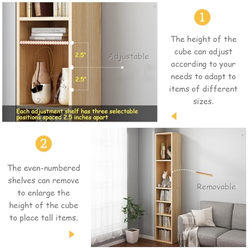 IOTXY Narrow Corner Bookcase with Door - Oak 71" Tall Storage Cabinet