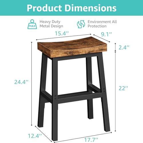WINAZ Rustic Set of 2 24 Inch Counter Height Bar Stools - Brown & Black