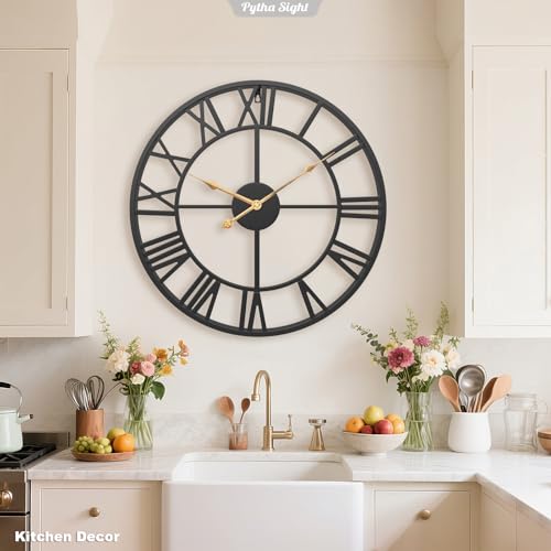 Large Black Roman Numeral Wall Clock - 30 Inch Handmade Metal Decor for Living Room - Variation: Black Roman / 30 Inch
