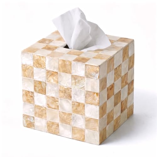 Square Ivory Capiz Shell Tissue Box Cover - Handcrafted Coastal Decor