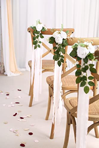 White Wedding Aisle Decorations Set of 10 - Artificial Chair Flowers & Ribbons