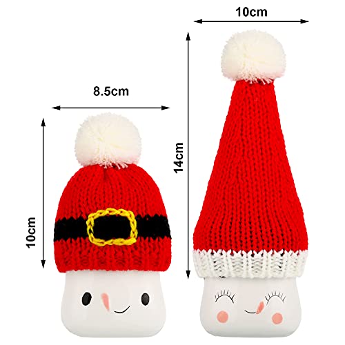 4 Pieces Christmas Marshmallow Mug Hat Mini Xmas Crochet Hat Cute Tired Tray Decors Red Xmas Knitted Hats Small Coffee Mug Topper for Christmas Farmhouse Home Kitchen Office Coffee Decorations