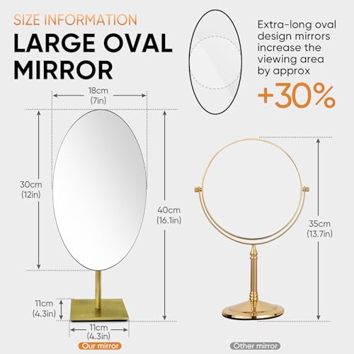 GURUN Antique Satin Brass Large Oval 7x12 Inch Tabletop Vanity Mirror with Stand