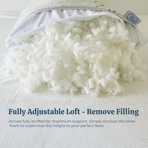 OMEO Adjustable Cooling Pillow Set - Standard Size 20 x 26 Bamboo Rayon Shredded Memory Foam, Washable Cover