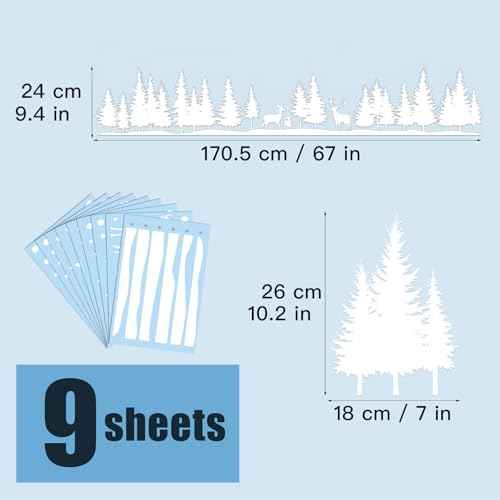 9sheets Christmas Window Clings Snowy Forest Trees Reindeer Reusable Double-Sided White Winter Christmas Static Clings for Windows Holiday Decor for Shop Home