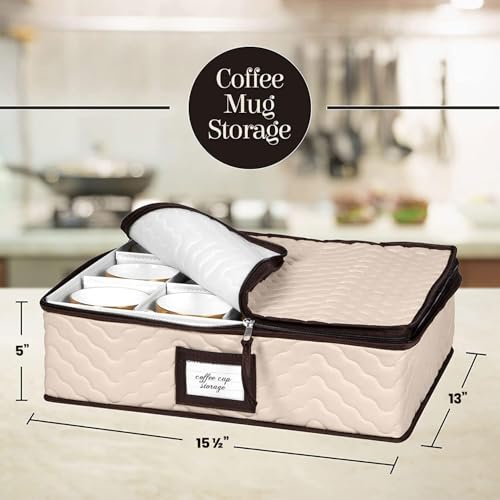 Beige 5-Piece China Storage Container Set Quilted Dinnerware Organizer