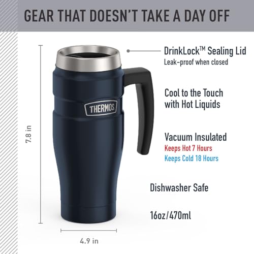 Thermos Stainless King Travel Mug with Handle – 16oz Midnight Blue