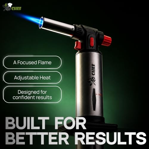 Jo Chef Refillable Kitchen Torch with 2 Butane Cans & Accessories - Silver/Black
