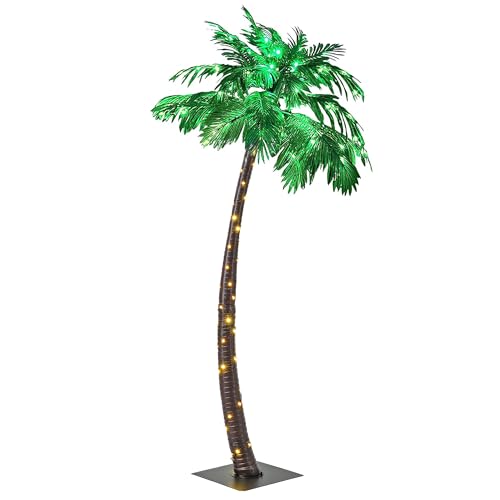 7 Feet Palm Tree with 152 LED Lights Artificial Outdoor Decoration - Green