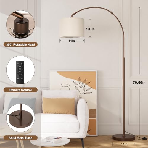 Ambimall Dimmable Arc Floor Lamp with Remote Control - Brown, Deep Beige & Brown Variation