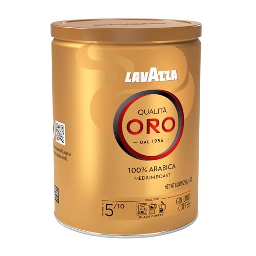 Lavazza Qualità Oro Ground Coffee Medium Roast 8.8 oz Tin Pack of 4 - 100% Arabica, Floral & Fruity Notes