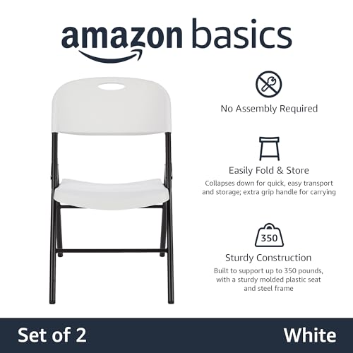 2-Pack White Folding Plastic Chairs with Back Support - Portable & Heavy Duty