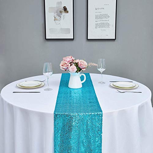 2PCS 12x72 Turquoise Sequin Table Runner - Glitter Wedding Party Decor, 12x72 Inch (2PCS)