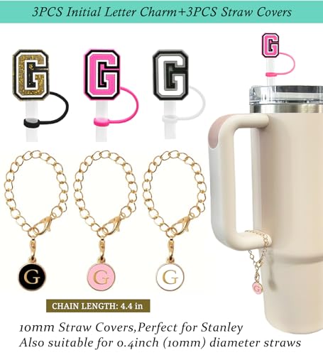 Nuozme 3PCS Personalized Letter Silicone Straw Covers G/Simple for Stanley 30&40 Oz Tumblers