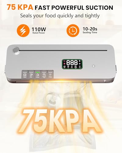 LSA Apparel Food Vacuum Sealer Machine with 75kPa Suction, Built-in Cutter & Digital Timer