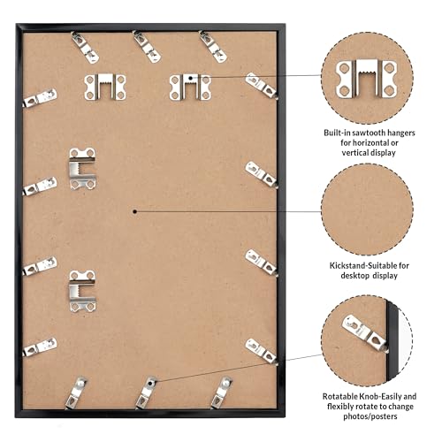 27x40 Black Picture Frame Set - 2 Pack HD Plexiglass Wall Photo Frames