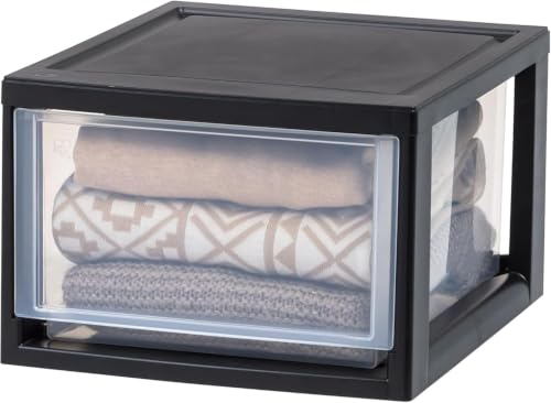 14 Qt Stackable Plastic Drawer Organizer - Black, 3 Pack
