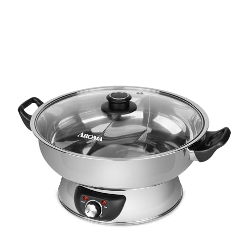 Dual-Sided Hot Pot 5Qt Stainless Steel - Adjustable Temperature, Dishwasher Safe