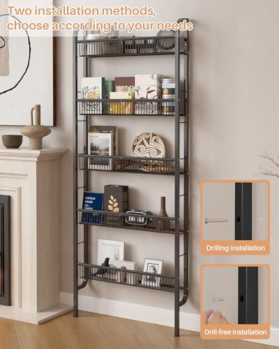 UMDONX Black Narrow 5-Tier Over-the-Door Bathroom Storage Rack, 24.4in Wide
