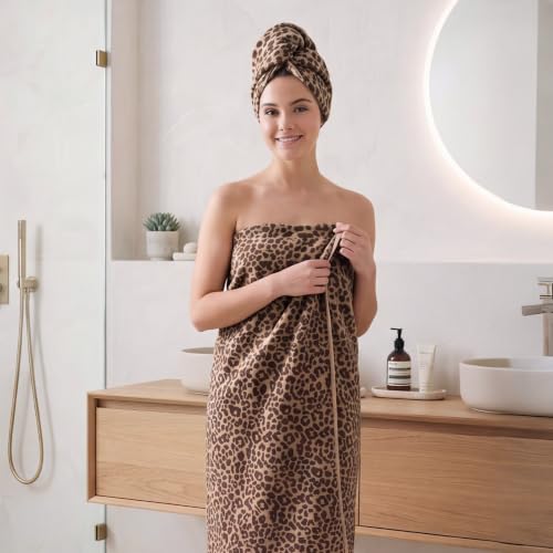 REDKISS Dark Brown Leopard Print 6-Piece Cotton Towel Set - Quick Dry & Absorbent