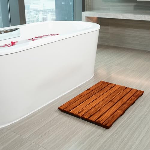 Teak Shower Mat 26x17 Inches - Non-Slip Wooden Bath Mat for Spa & Bathroom