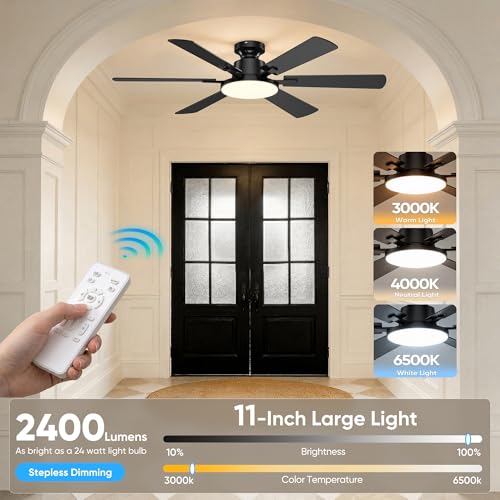 Black 52-Inch Ceiling Fan with Light & Remote Control for Living Room