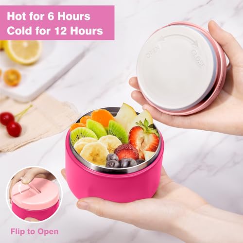 Kids Bento Lunch Box Set - Pink with 4-Compartment Food Container, Insulated Food Jar, Water Bottle & Accessories