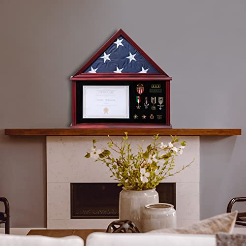 Large 5'x9.5' Mahogany Military Flag Shadow Box Display Case with Certificate Holder – Tieeqe