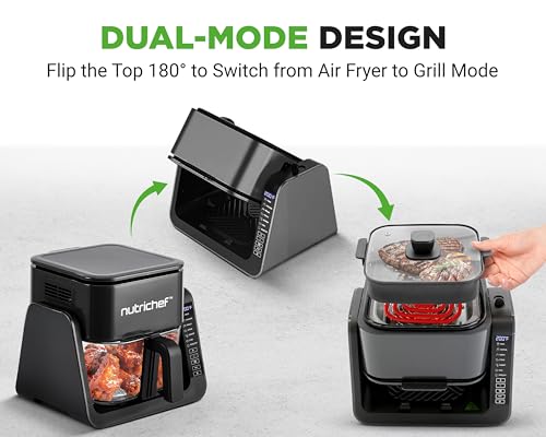 NutriChef 4QT Air Fryer & Grill Black - 7 Preset Cooking Modes, Double Deck Design