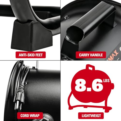 ECOMAX 10 Inch High Velocity Industrial Drum Fan - Ultra-Quiet, Adjustable Speed