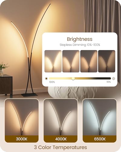 GOEBLESON 85.4-inch Modern Arc Floor Lamp with 3CCT Dimmable LED, Remote, Black