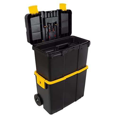 2-in-1 Portable Tool Box with Wheels - Black and Yellow Stalwart