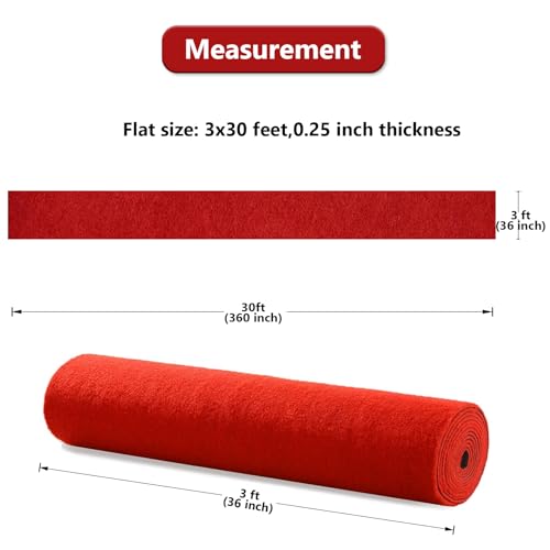 PANDOROOM 3ft x 30ft Red Carpet Runner for Weddings Parties & Events