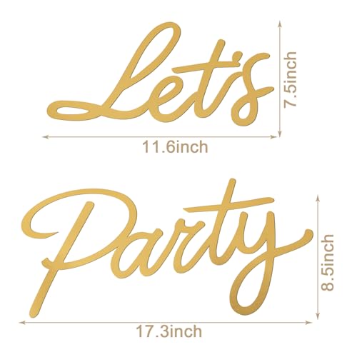 Let's Party Sign for Backdrop - 'Let's Party' Sign Decal for Balloon Arch Birthday Graduation Wedding Bachelorette Christmas Celebrate Decorations (Gold)