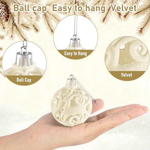 62PCS Cream Yellow Velvet Christmas Ornaments & Bows Set - Shatterproof Holiday Decorations