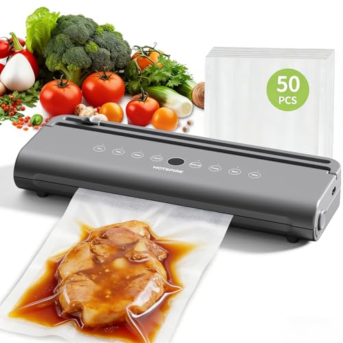 Food Vacuum Sealer Machine with 50 Bags - Powerful Continuous Seal for Kitchen Storage