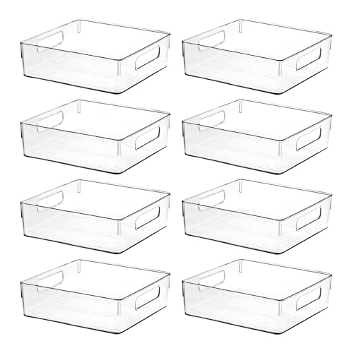 ShelfShaper 8 Pack Clear Plastic Storage Bins 10.8 x 7.9 x 3.4 Inches Multi-Purpose Organizers