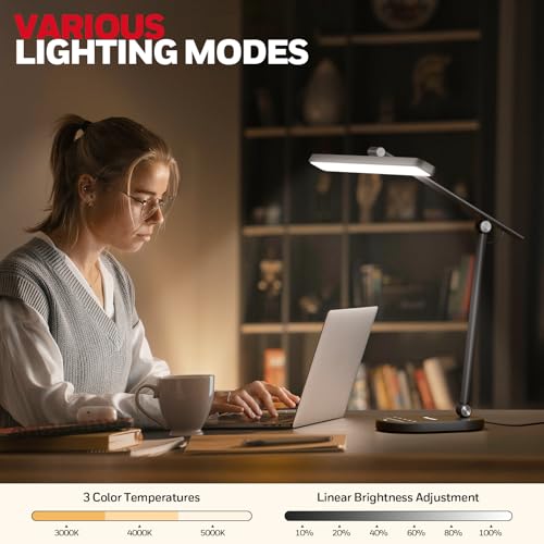 Honeywell HWT-H4 LED Desk Lamp - Black, Dimmable, Eye-Caring, Auto Sensor