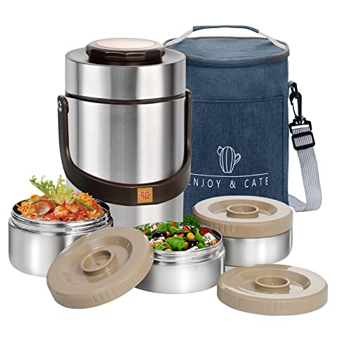 Pawovdeq 67 oz Stainless Steel Vacuum Insulated Soup Food Thermo with 3-Compartment Bento, Silver