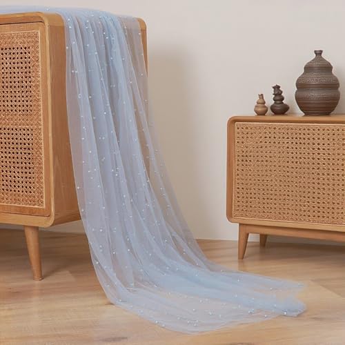 Blue Pearl Tulle Table Runner 10ft with 29.5" x 120" Pearl Cut Edge, Quandjk