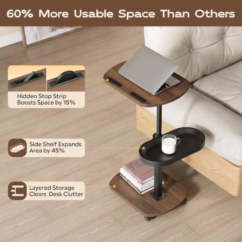 WLIVE C-Shaped End Table with Adjustable Height & Swivel Top - Dark Walnut